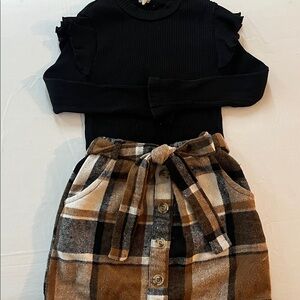 Black Top and Plaid Skirt Set